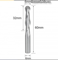 Фреза радіусна сферична d6*h32-L60-2T