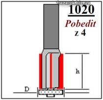 Фреза  кромочная прямая с нижним подшипником 1020 z4 Pobedit