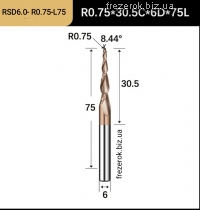 Фреза конусна спіральна D6.0*R0,75* l30.5*L75*F2